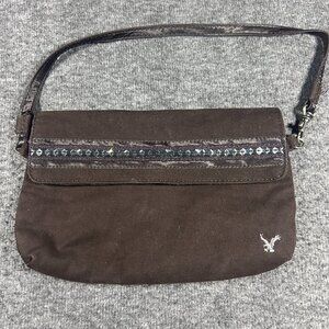 Vintage American Eagle Outfitters Mini Flap Brown Beaded Shoulder Hand Bag Fall
